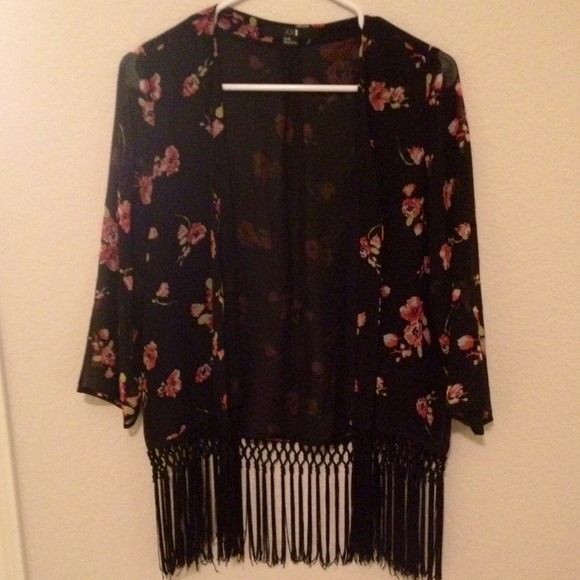Floral Kimono with Fringe
