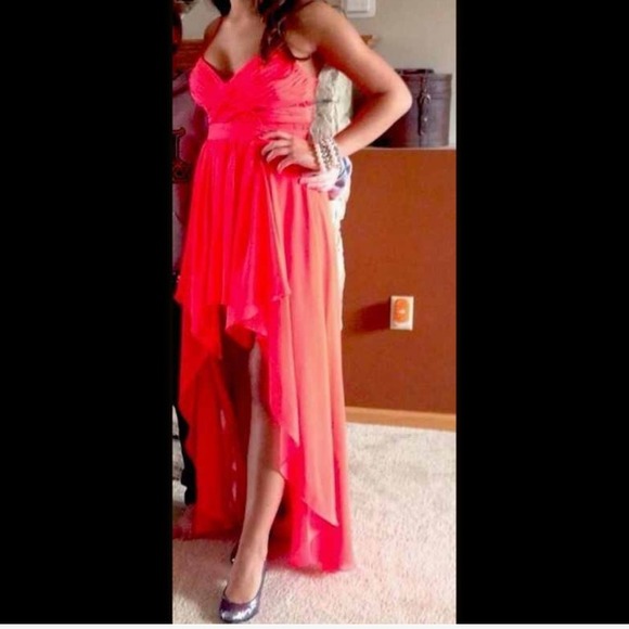 Hot Coral Prom Dress - Picture 2 of 4