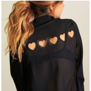 Black heart cutouts sheer blouse
