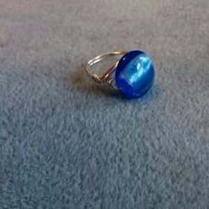 Blue dichroic wire wrapped ring