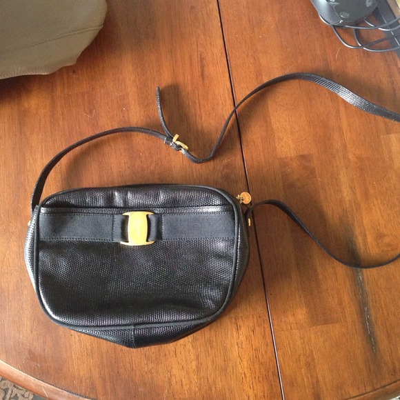Black faux snakeskin handbag