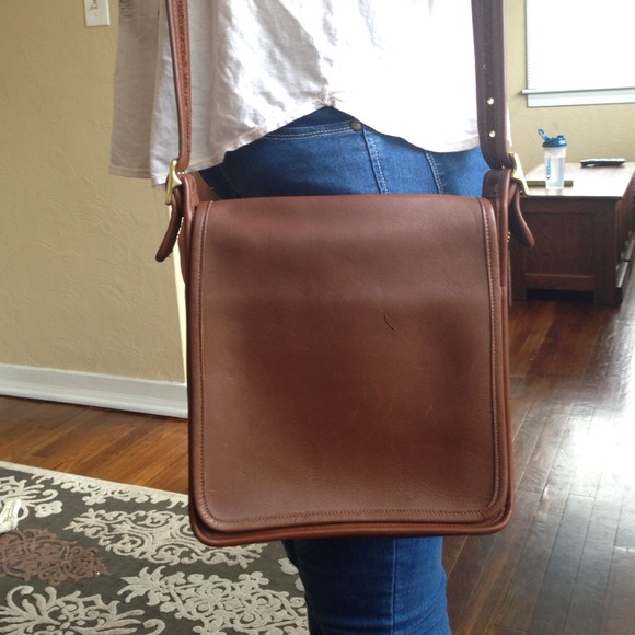 Brown leather Coach messenger bag purse