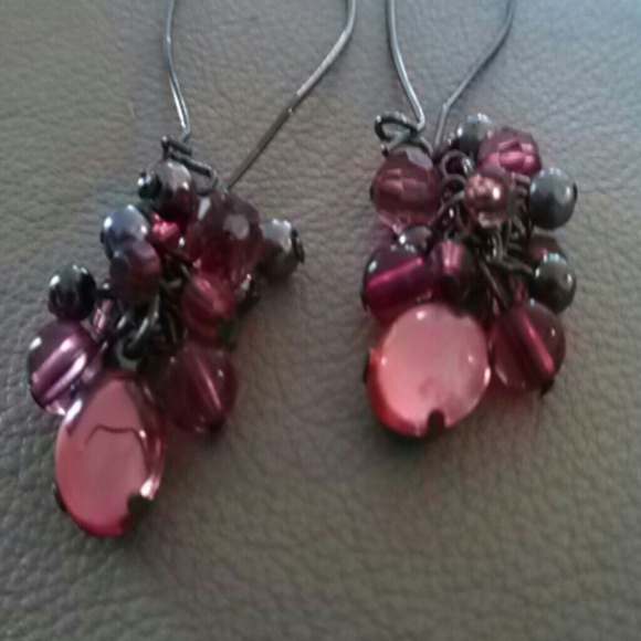 One pair rose bead dangly earrings