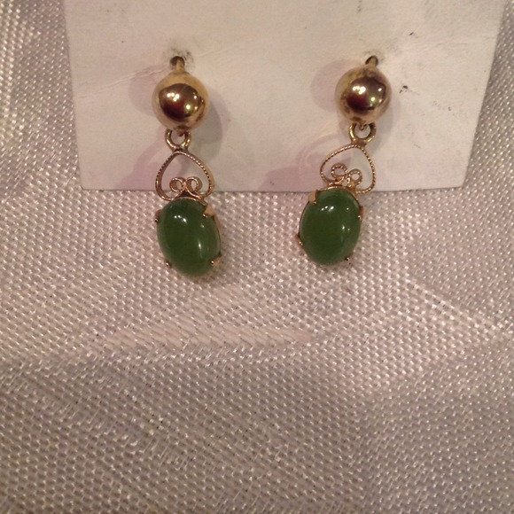 14 K jade Earrings Pierced