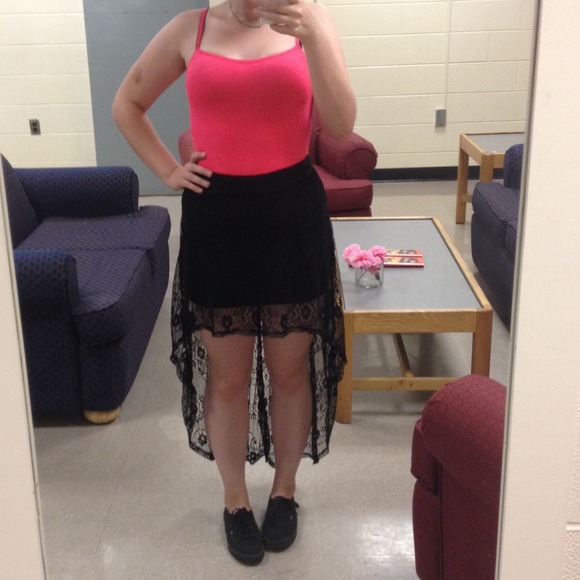 High low black lace skirt