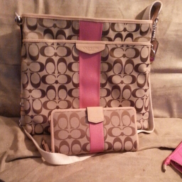 COACH Pink Sparkle Stripe File Crossbody Bag