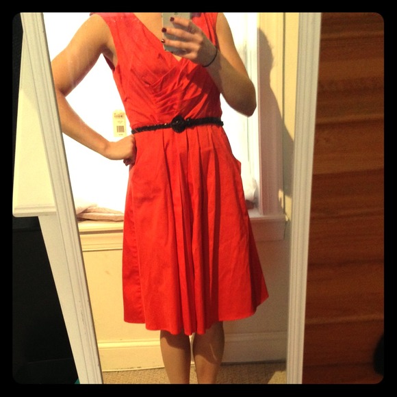 Deep Orange Belted Dress