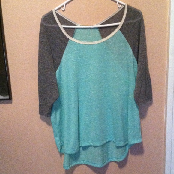 Mint green and gray slouchy shirt