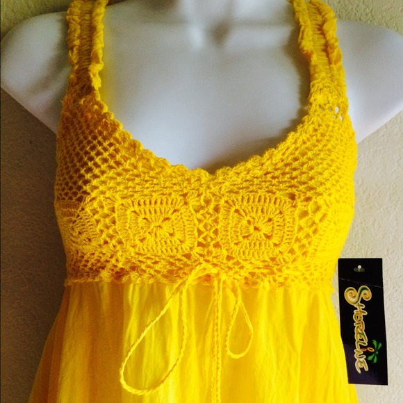 Lovely asymmetric hem Yellow Crochet Top Dress XS - Picture 2 of 4