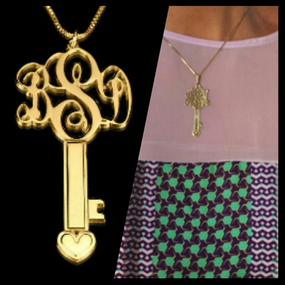 24k Gold Plated 3 Initials Key Monogram Necklace