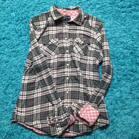 Olive Green, White, Pink Plaid button top