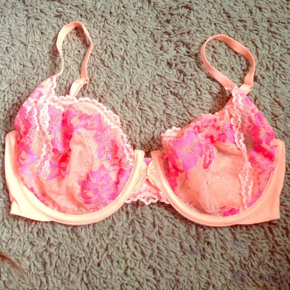 SOLD coral/pink unlined Demi bra 32D