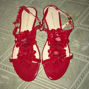 Red Leather Wedge Sandals