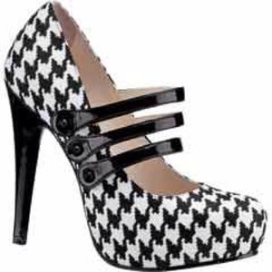 Textile black & white with patent leather straps