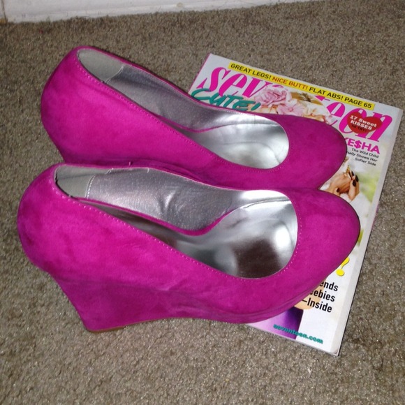 Shoes - Hot pink suede wedges Shoes - Hot pink suede wedges