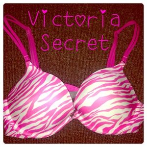 VS hot pink and white zebra pattern push up bra.
