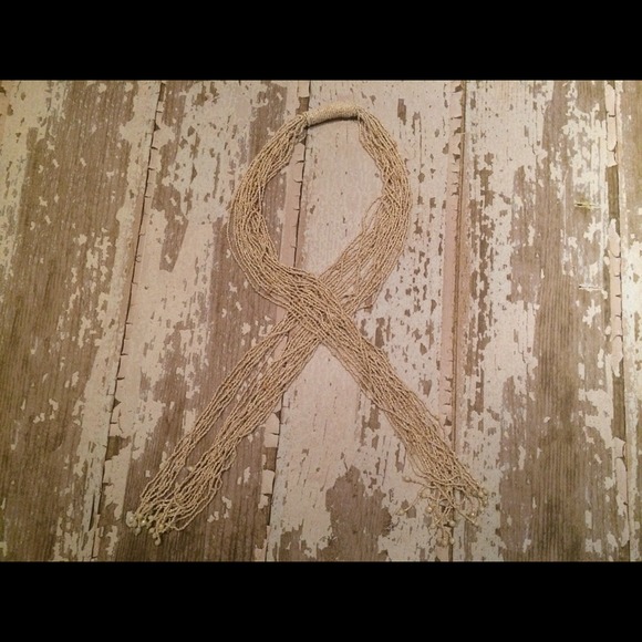 Cream Long Beaded Tie Necklace