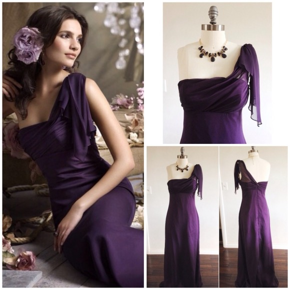 ❌SOLD❌Romantic Plum Chiffon One Shoulder Dress