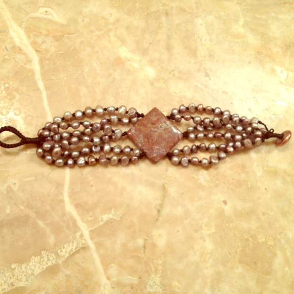 Sold! Gorgeous boho stone/pearl bracelet!
