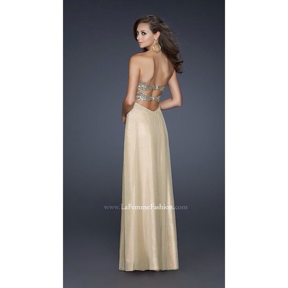 Gold Open Back Prom Dresses