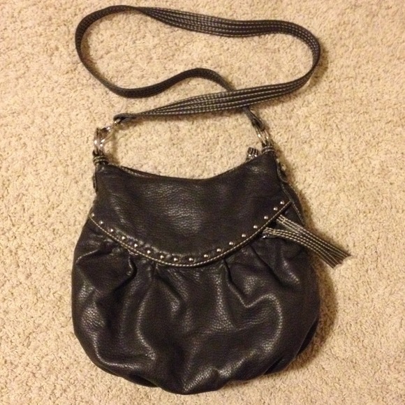 Dark grey, faux leather, studded accent purse
