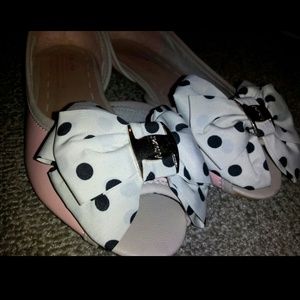 ***SOLD*** Open Toe Flats with Polka Dot Bow