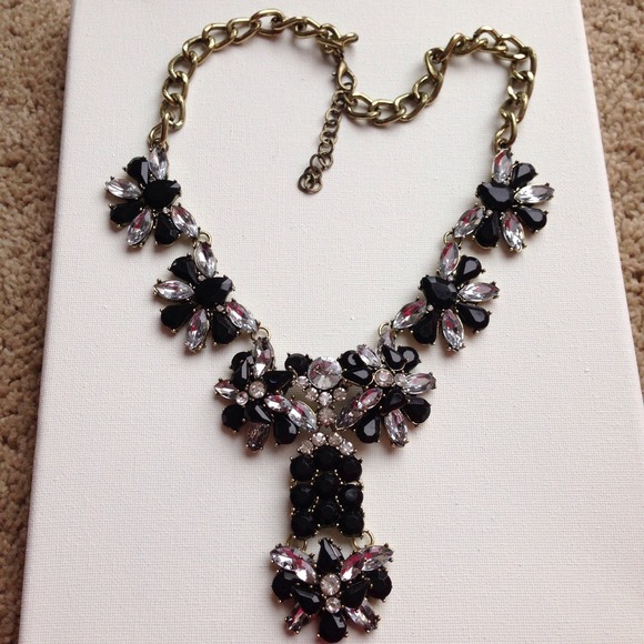 Crystals and black lucite stone statement necklace
