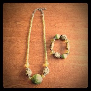 Lime green & tribal bead necklace and bracelet