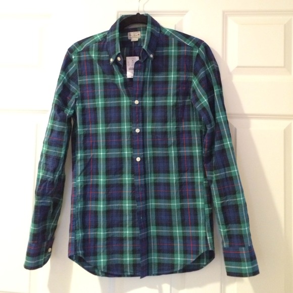 Fantastic J. Crew plaid green and blue button up