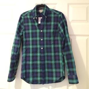 Fantastic J. Crew plaid green and blue button up