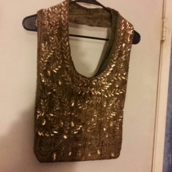 Reduced- Gold and Green beaded bag - Picture 4 of 4
