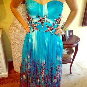 Long turquoise prom/evening dress - CACHE