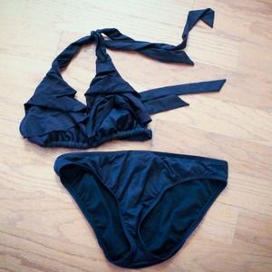 Black ruffle top swimsuit