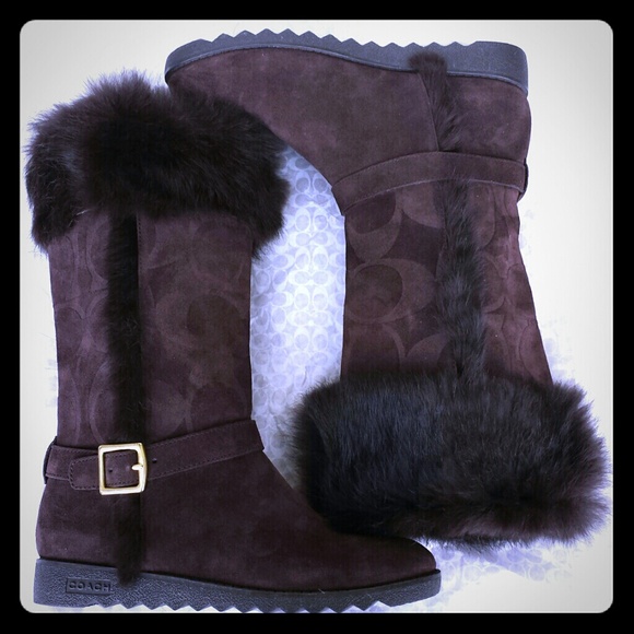 Coach Boots - Coach Deeann Signature Embossed Fur Trimmed Boots