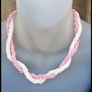 Pink and white double rope necklace