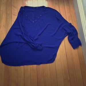 Long sleeve, royal blue chiffon like shirt