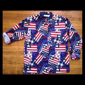 True vintage 90s grunge flag USA button up shirt l