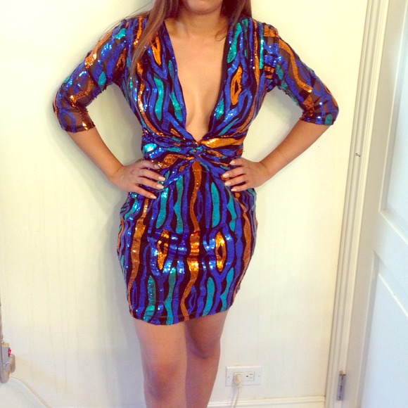 Deep V Multicolor Sequin dress