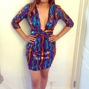 Deep V Multicolor Sequin dress