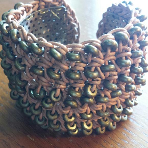 Metal and leather bracelet