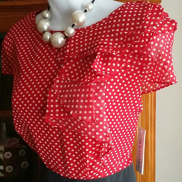 SOLD. Salmon/Red Polkadot Dress - Picture 3 of 4