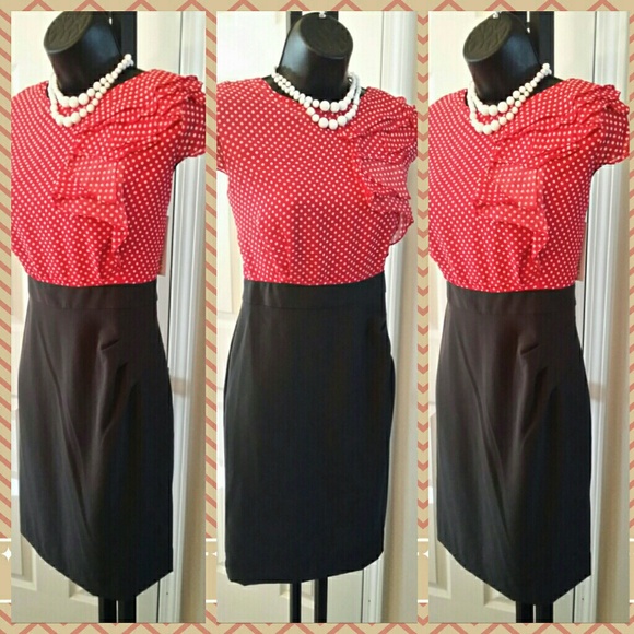 SOLD. Salmon/Red Polkadot Dress - Picture 2 of 4