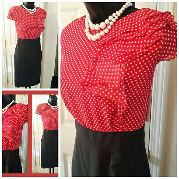 SOLD. Salmon/Red Polkadot Dress - Picture 4 of 4