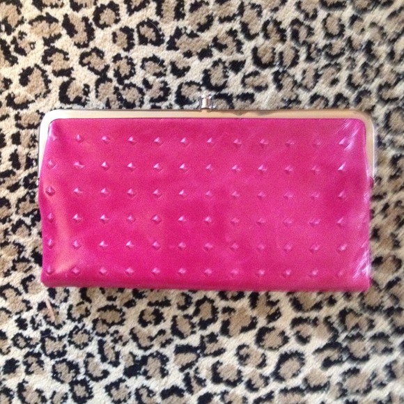 HOBO Lauren Magenta Studded Vintage Leather clutch