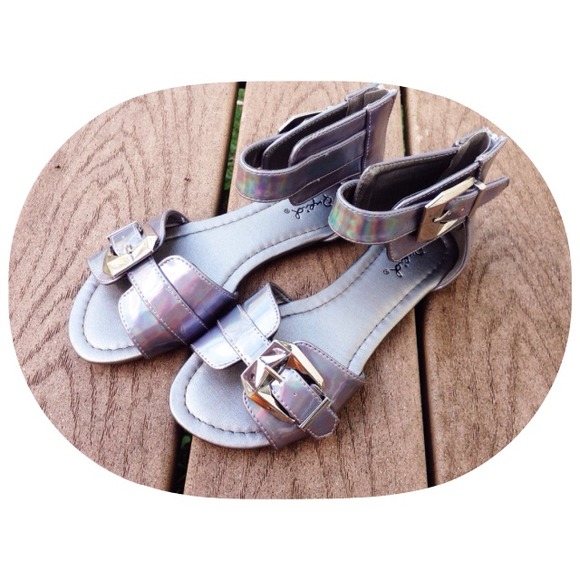 Qupid Holographic Buckle Sandals - Picture 1 of 2