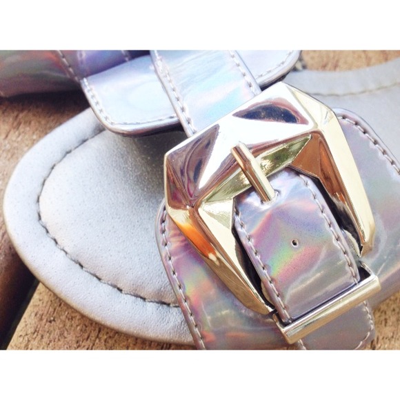 Qupid Holographic Buckle Sandals - Picture 2 of 2