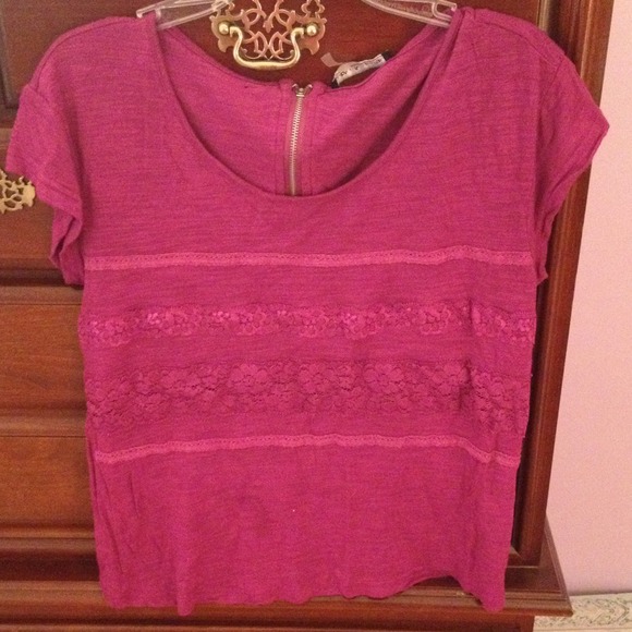 Purple top with lace detail and zipper