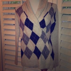 Banana Republic grey wool argyle wrap sweater sz s