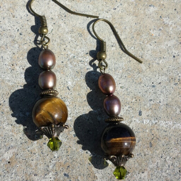 Vintage handmade Tiger Eye and Pearls set - Picture 4 of 4