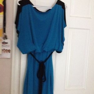Turquoise and black trim dress